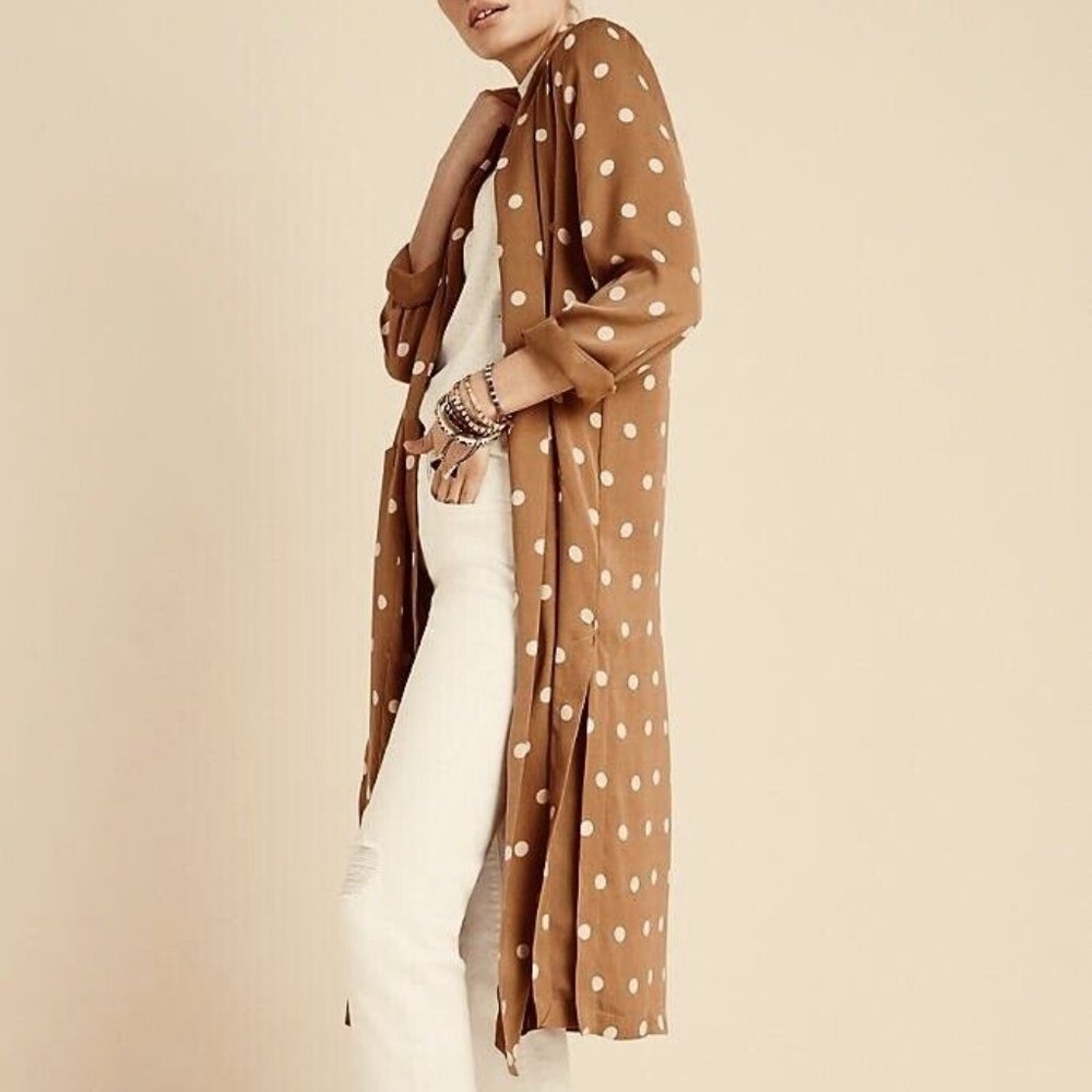 NWT Anthropologie BB Dakota Brown & White Polka Dot Duster S - Picture 2 of 9